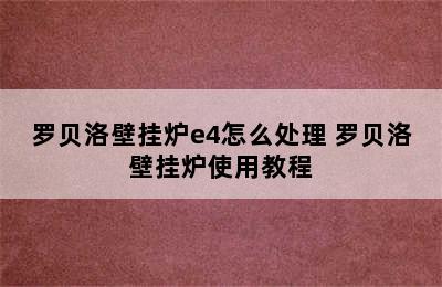 罗贝洛壁挂炉e4怎么处理 罗贝洛壁挂炉使用教程